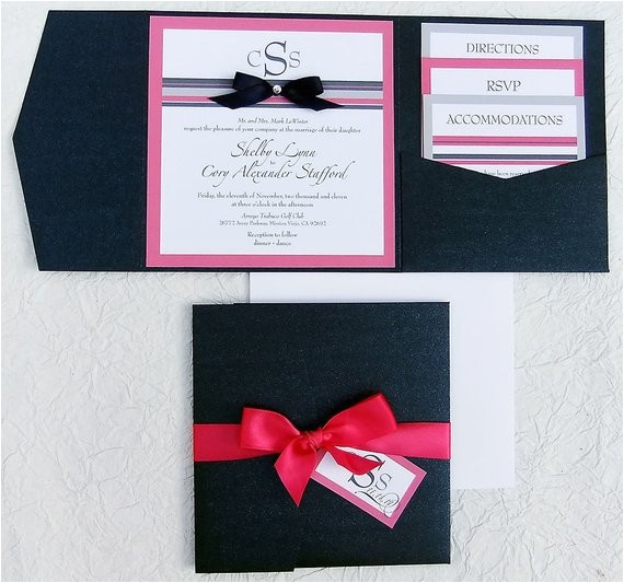 ribbon rhinestone wedding invitation