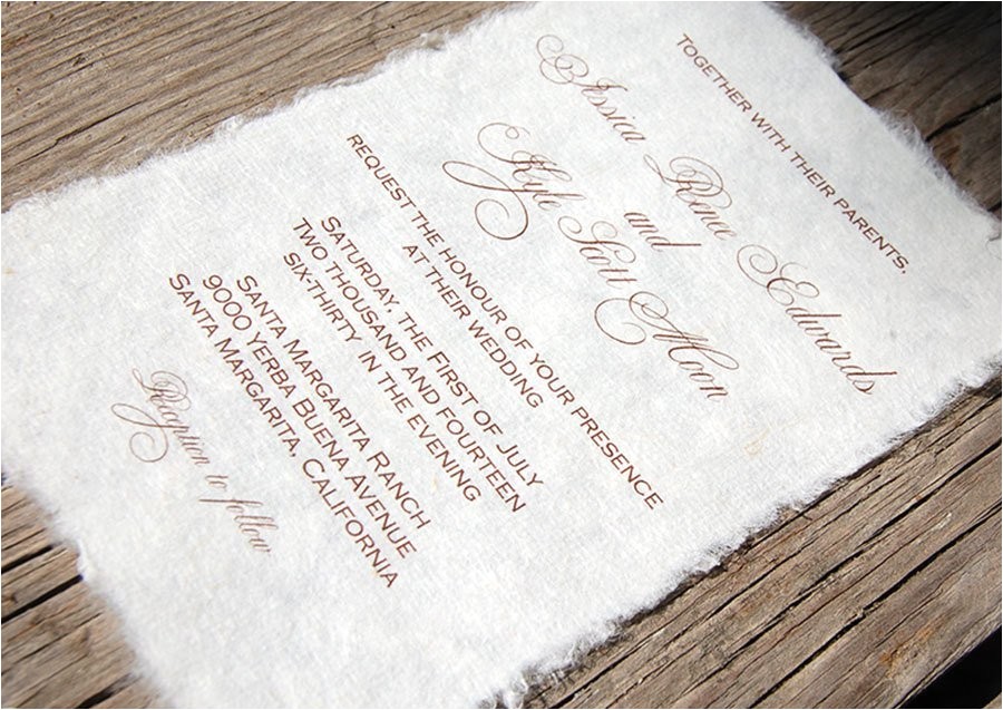 mulberry paper wedding invitation handmade paper eco friendly budget invitation