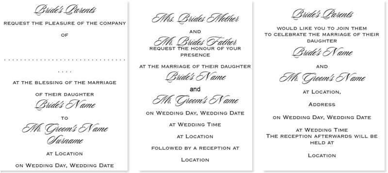 wedding wording styles
