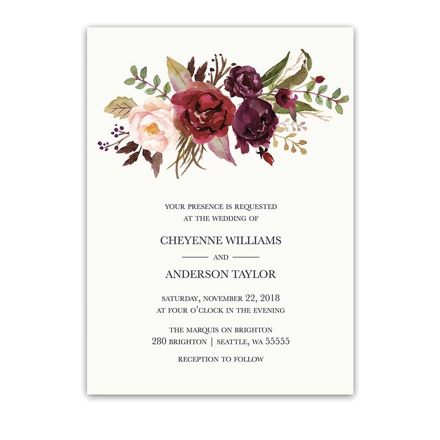floral watercolor wedding invitations burgundy wine