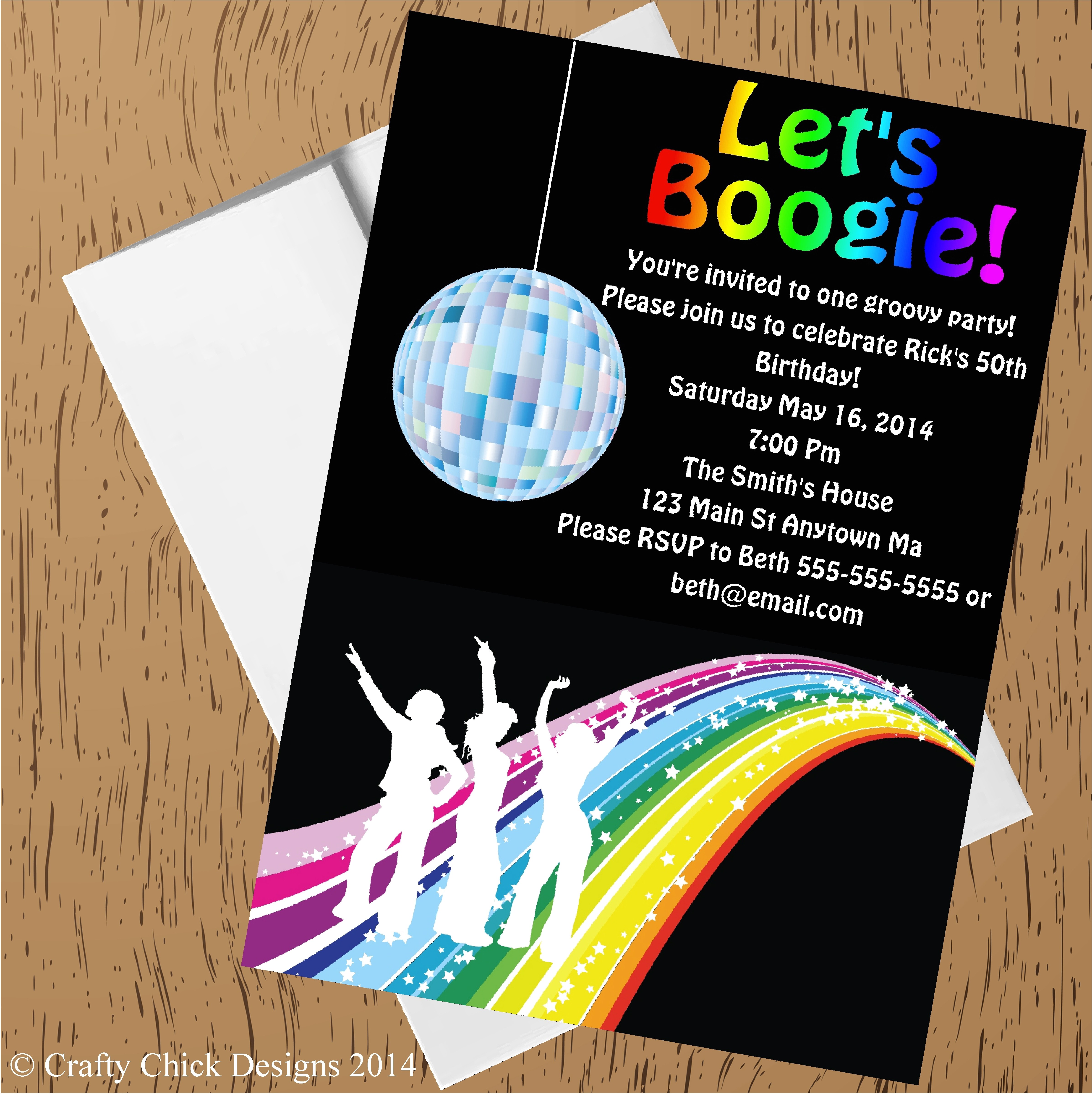1970s disco dance birthday party invitations style 2