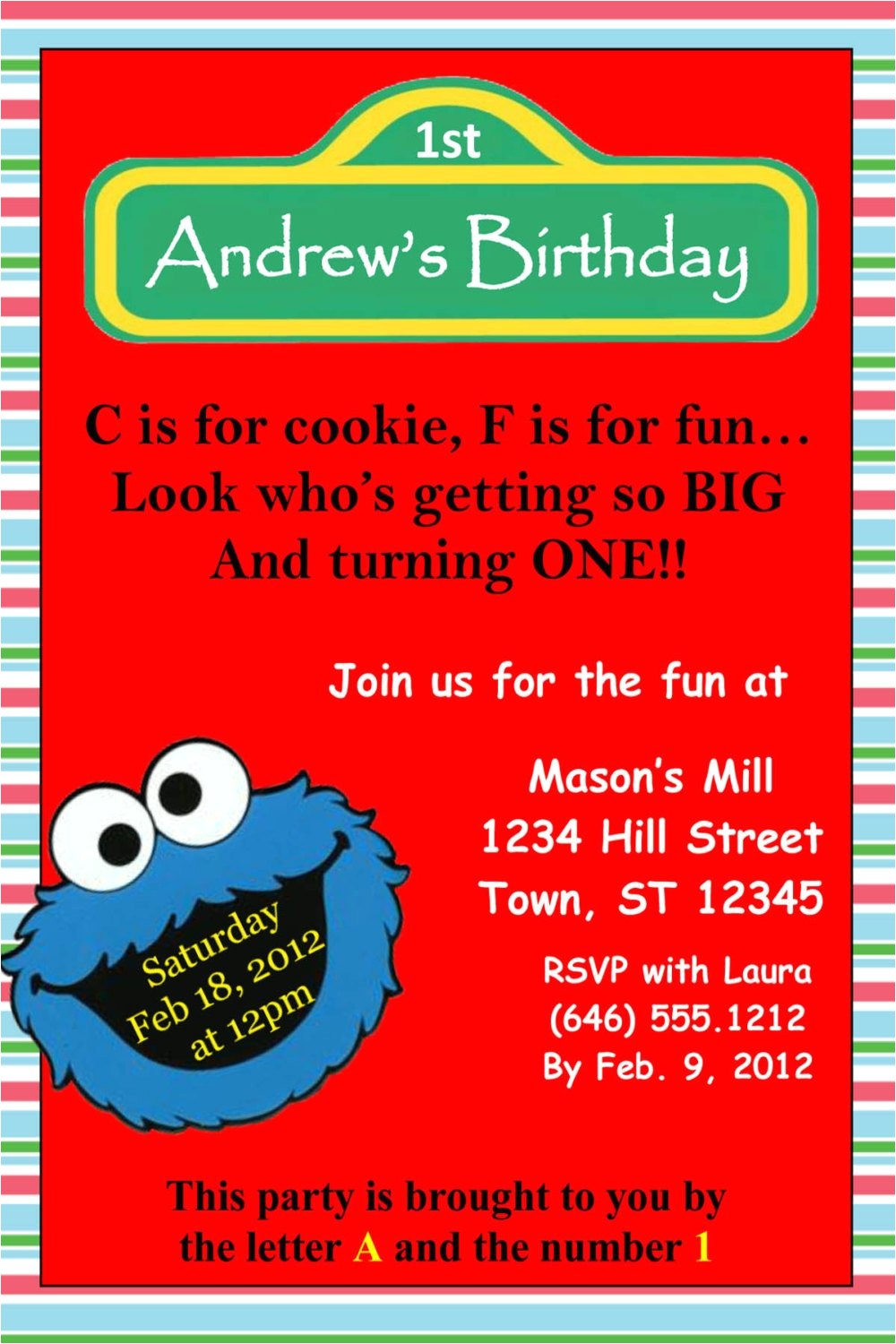 cookie monster invitation template 4x6
