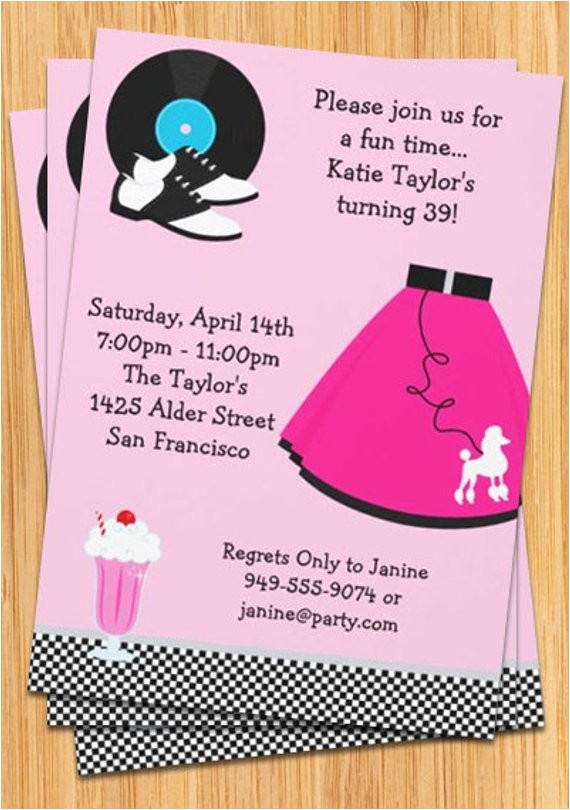 50s poodle skirt party invitation