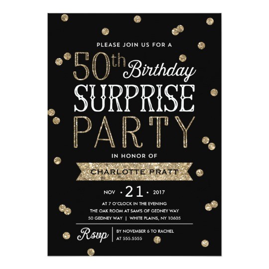 50th glitter confetti surprise party invitation 256932165296659314
