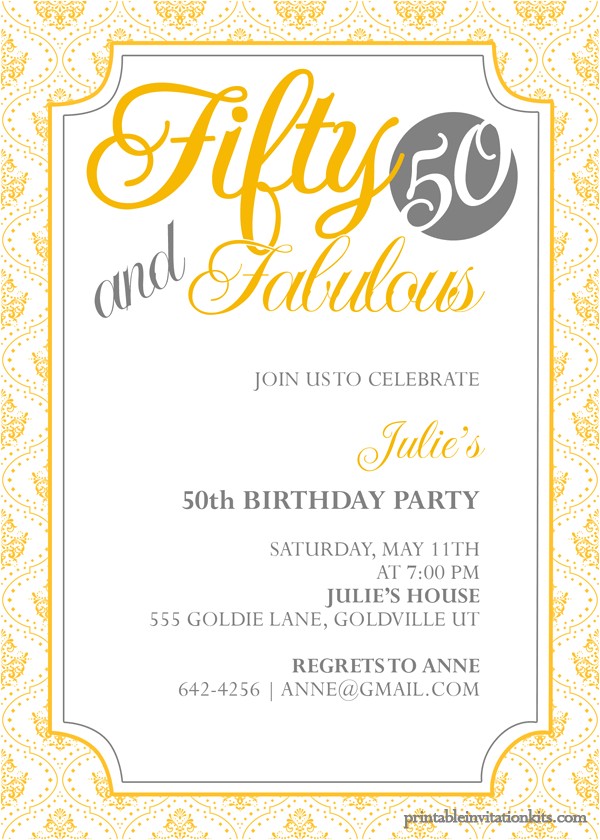 fifty and fabulous 50th birthday invitation