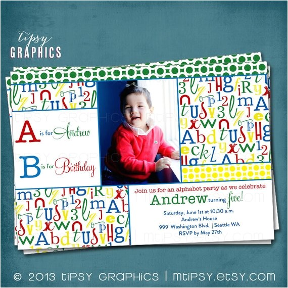 alphabet birthday party abc photo card 3