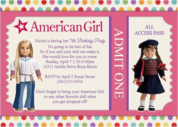 american girl dolls birthday party invitations