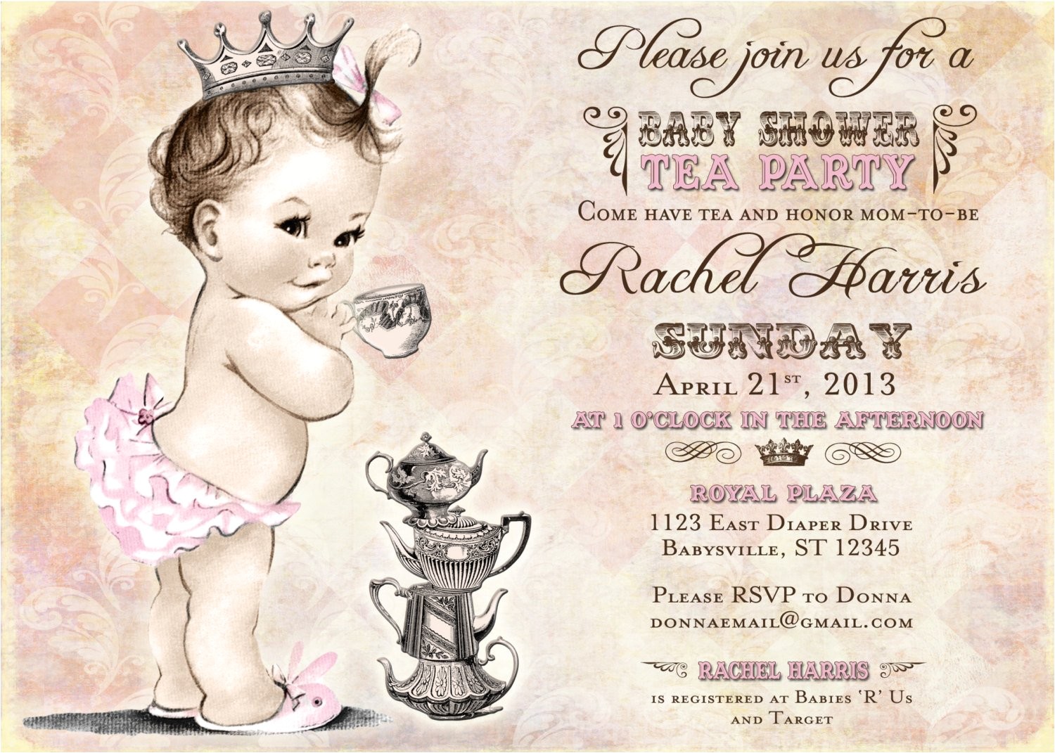 tea party baby shower invitation for
