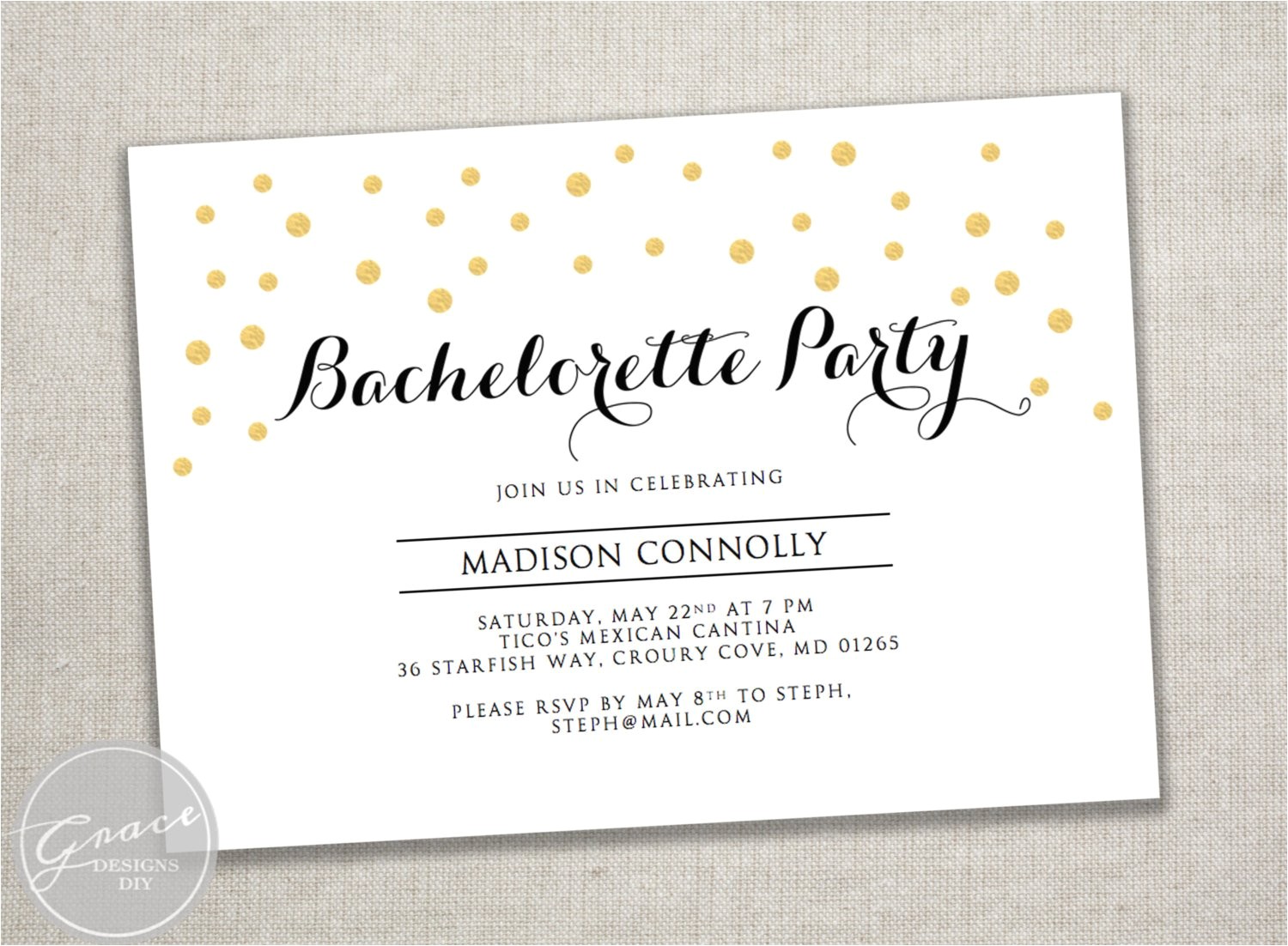 printable gold black bachelorette party