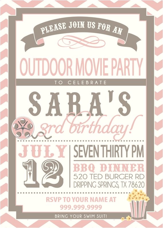 Backyard Movie Party Invitation Movie Party Outdoor Movie Invitation