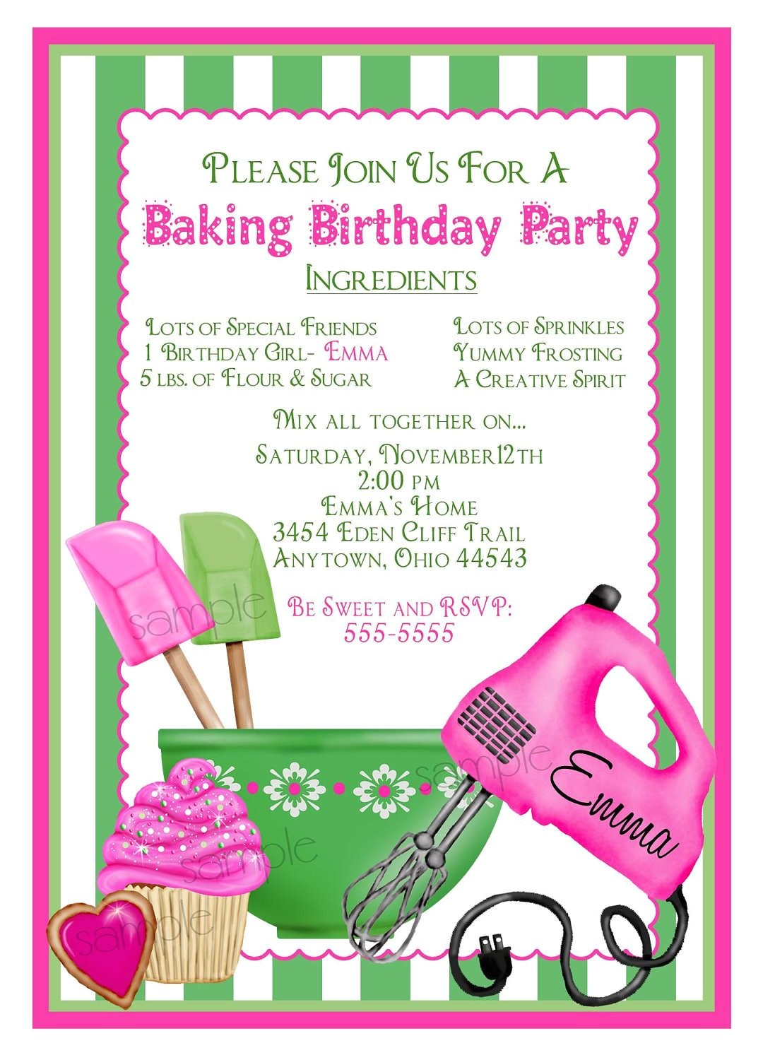baking birthday party invitations shabby