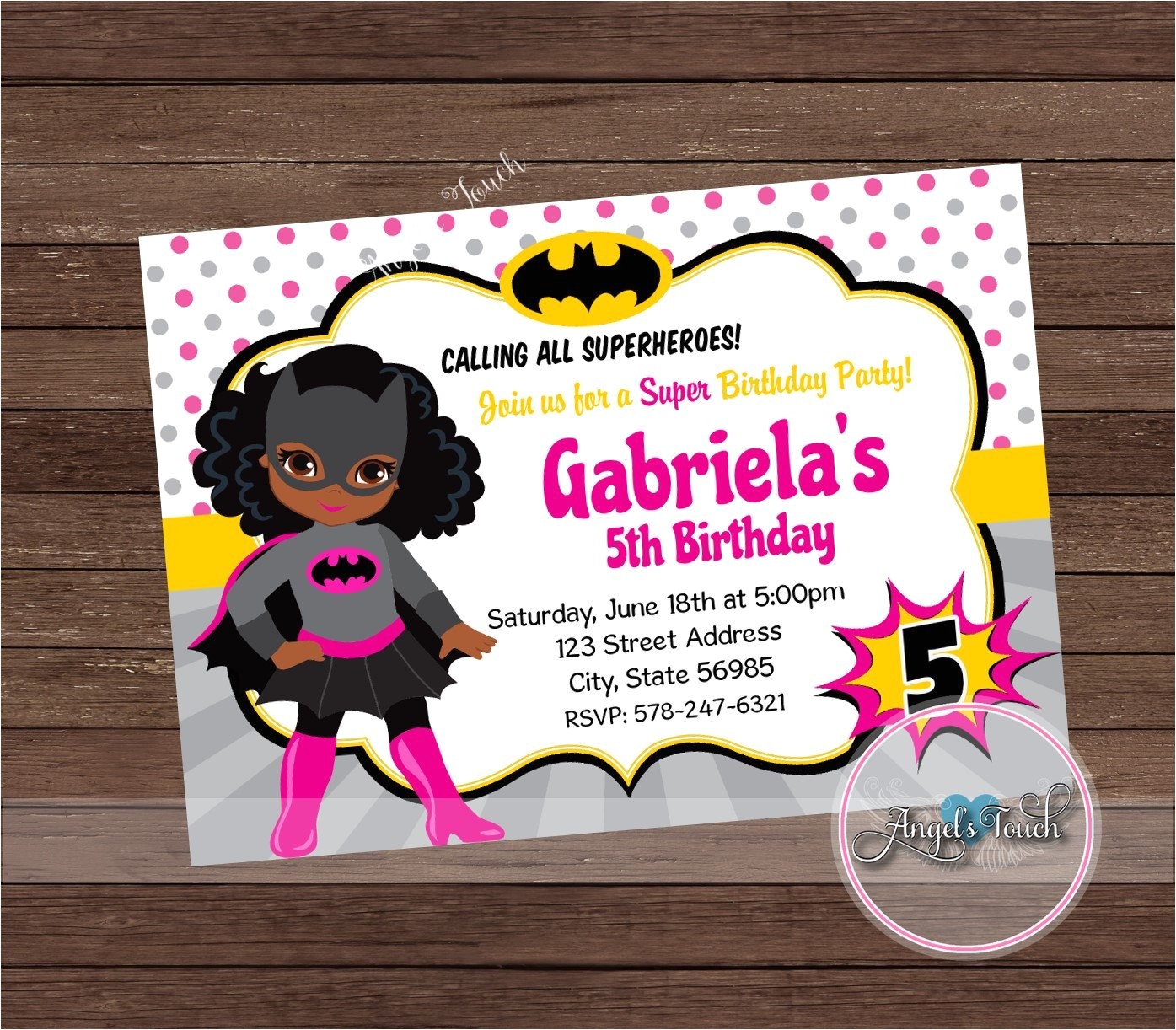 bat girl party invitation african