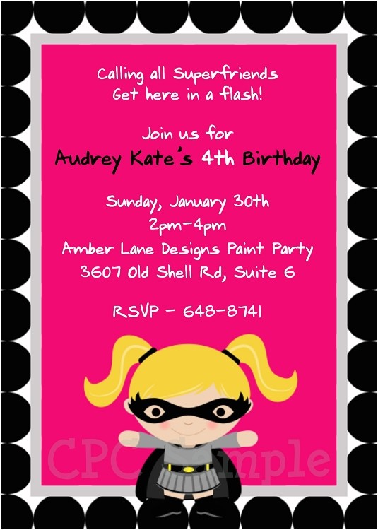 batgirl superhero birthday invitations printable or printed p 1300