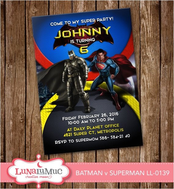 batman vs superman invitation card party