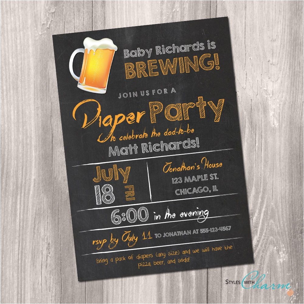 diaper party invitation beer and diaper