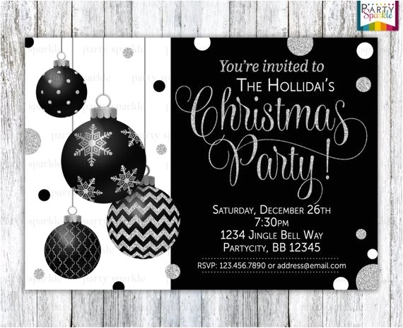 black and white christmas party invitations