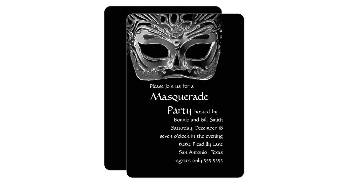 black and white masquerade party invitation 161409335821437492