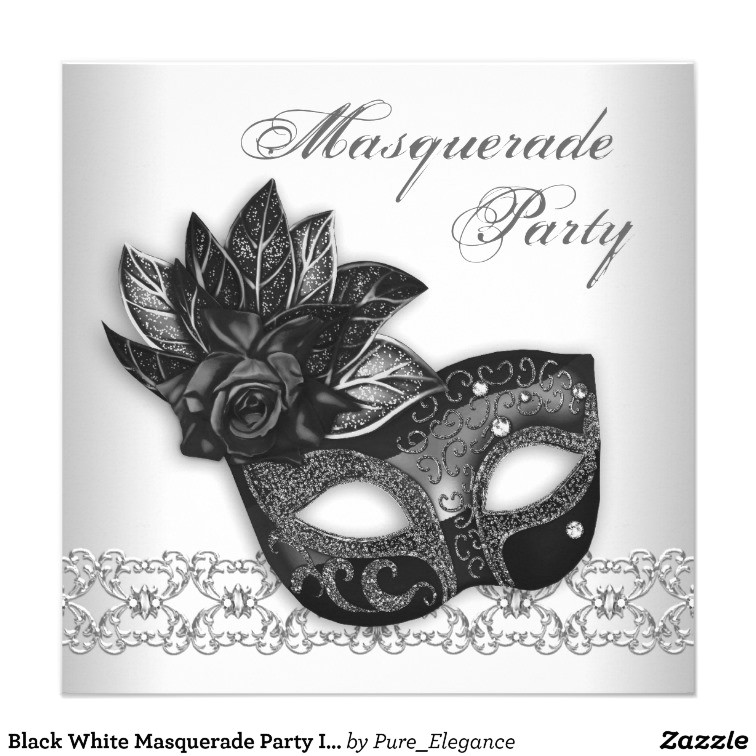 black white masquerade party invitations