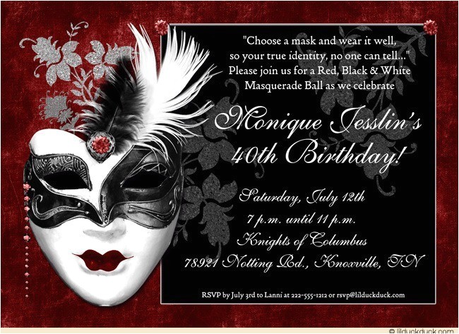 dramatic mask 40th birthday invitation