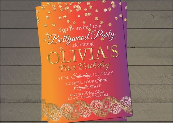 bollywood birthday party invite confetti