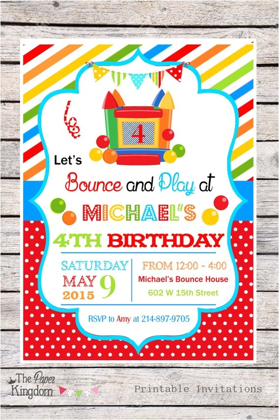 Bounce Party Invites Diy Bounce House Party Invitations Bouncy by thepaperkingdom