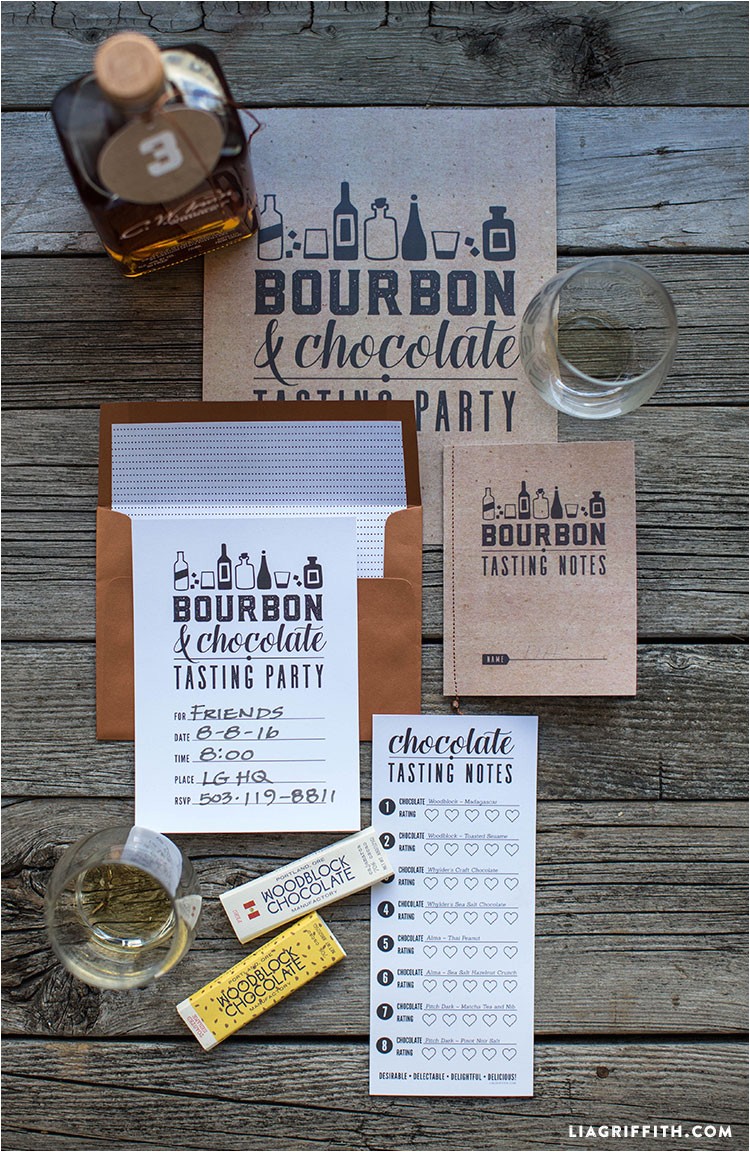 printable bourbon and chocolate party kit