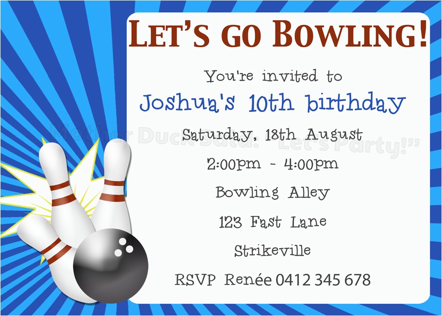 ten pin bowling party invitation