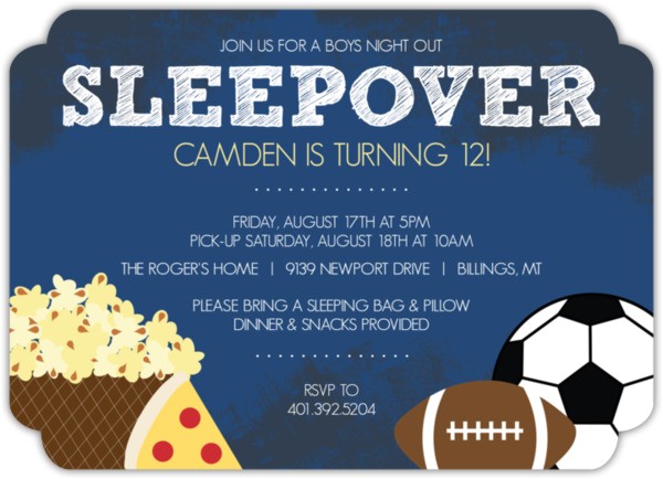 boys night sports and snacks sleepover party invite