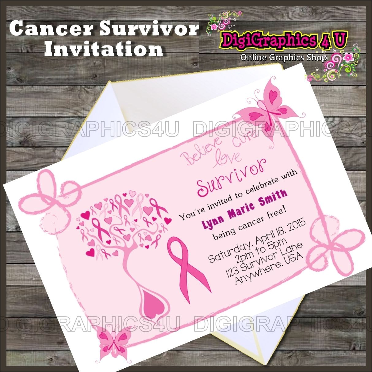 breast cancer survivor party invitation printable digital file