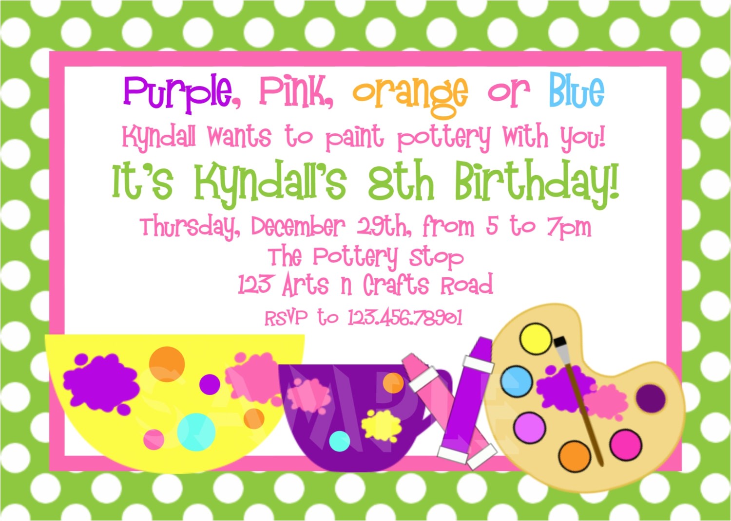 pottery arts and crafts birthday party invitation