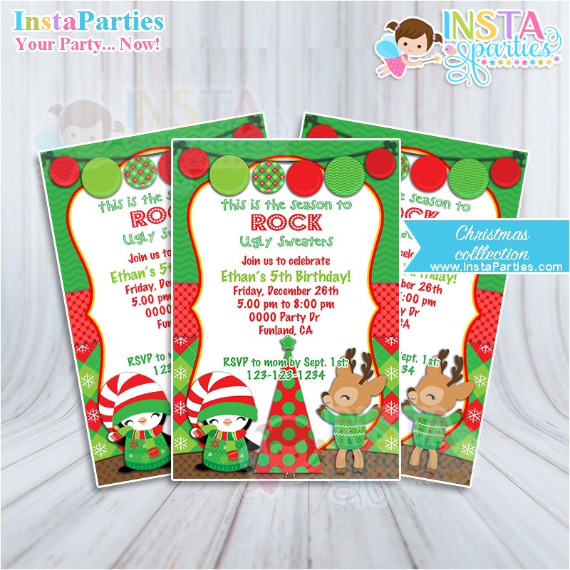 christmas party invitations ugly sweater boy girl xmas office birthday invitation digital printable file 4x6
