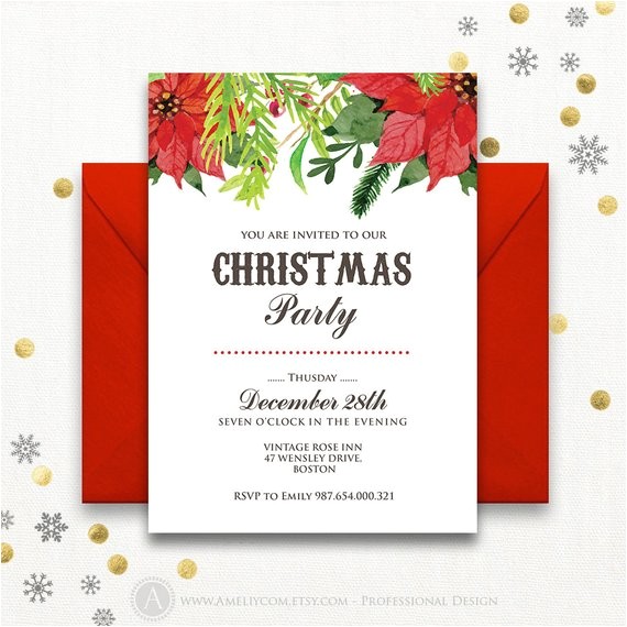 poinsettia christmas party invitation