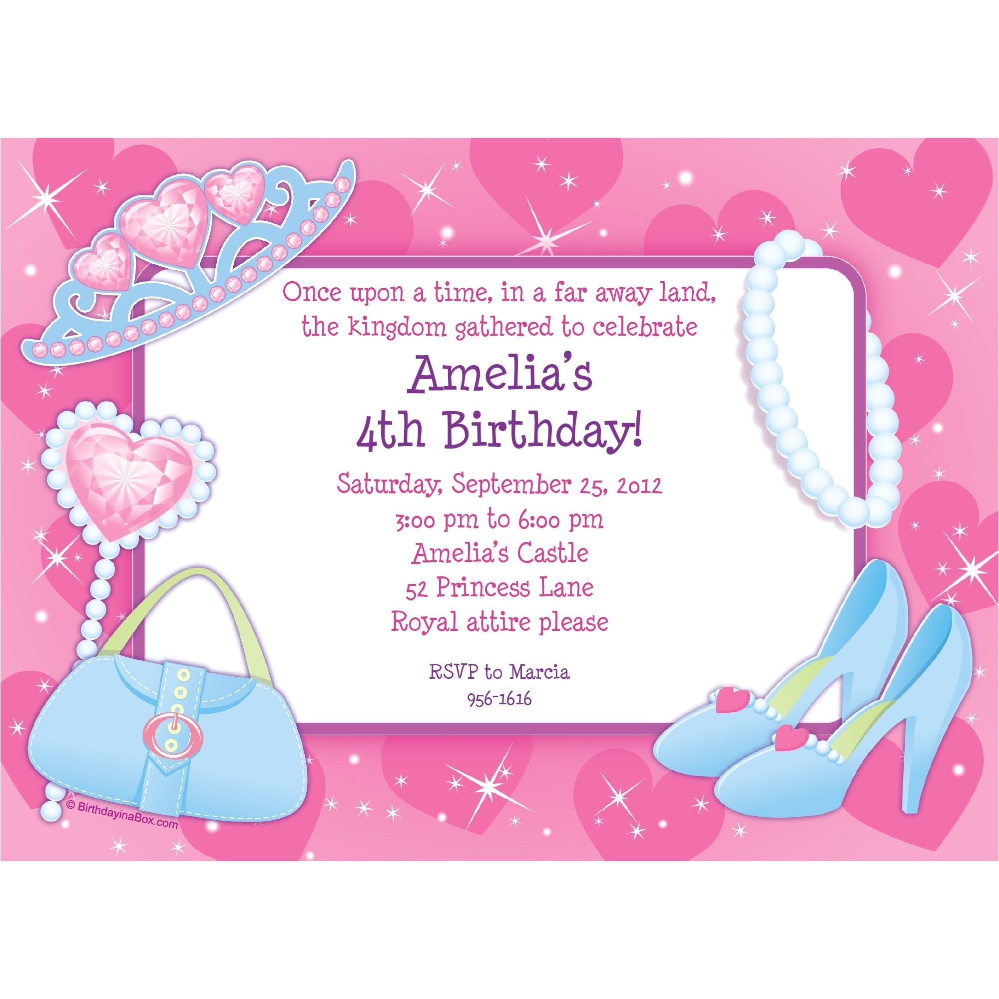 pink princess party personalized invitation each