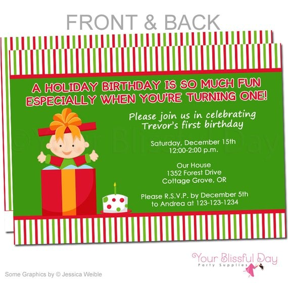 printable holiday first birthday party invitation