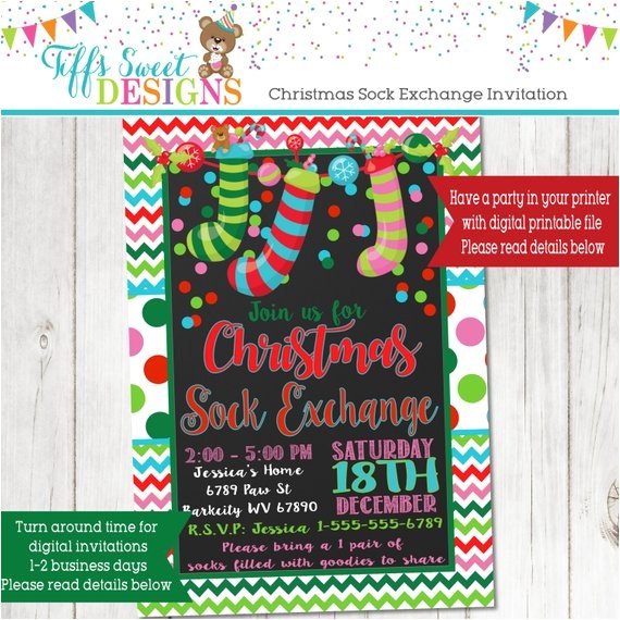 Christmas sock Exchange Party Invitation Christmas sock Exchange Party Invitation Kids Christmas