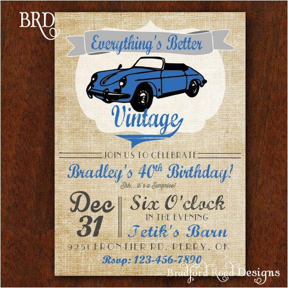 vintage car birthday invitation