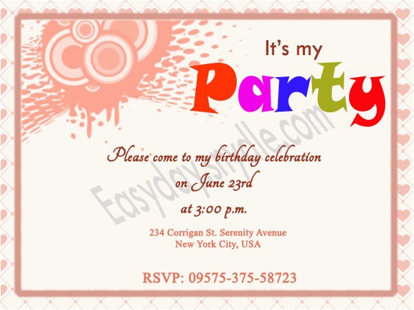 birthday party invite wording printable ideas