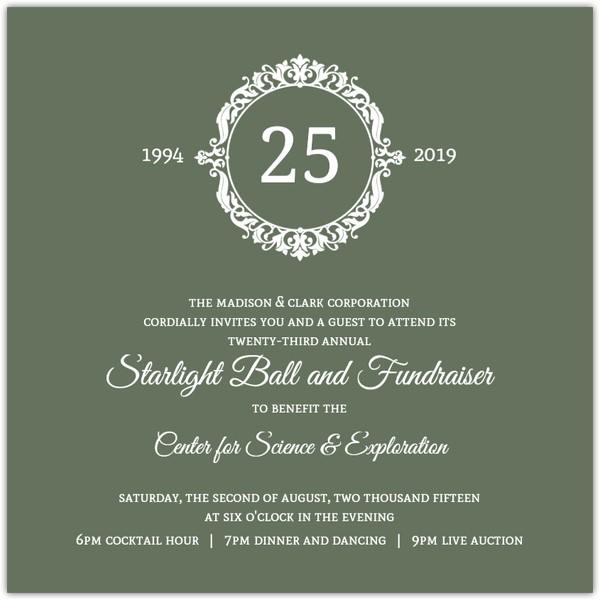 green elegant monogram business anniversary invitation