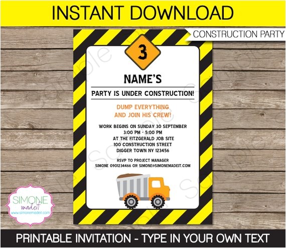 construction party invitation dump truck