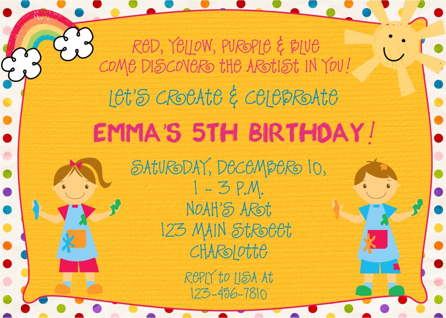 arts and crafts birthday party invitations
