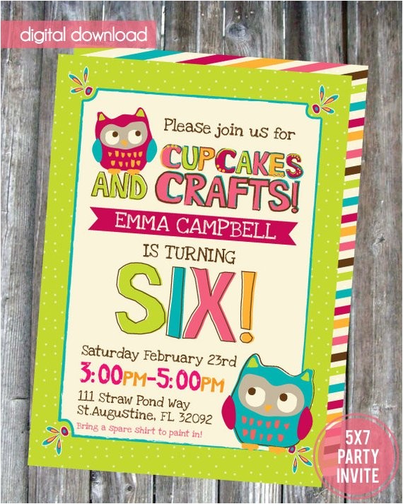 owl craft birthday party invite cupcakes