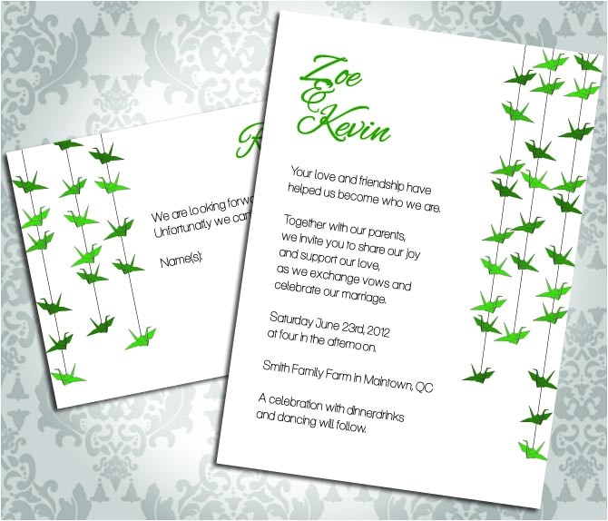 wedding invitation paper crane party invitation and rsvp custom