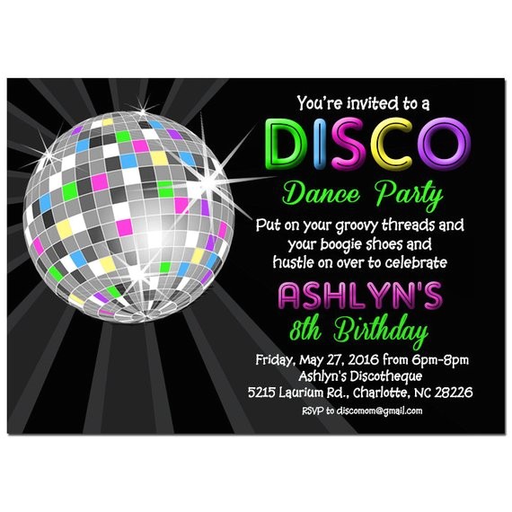 disco ball neon invitation printable or