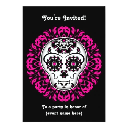 girly day of the dead sugar skull 5x7 party invitation 161234177308744286