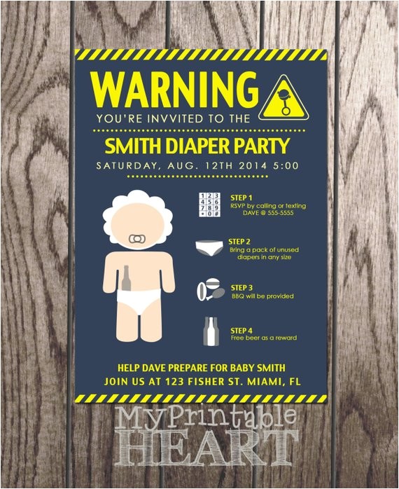 warning beer and diaper party invitation