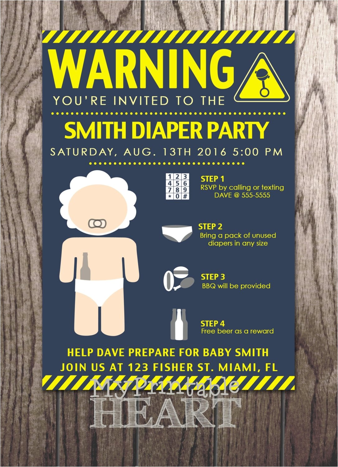 warning beer and diaper party invitation