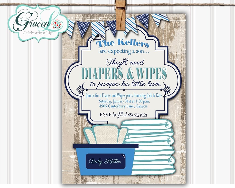 baby shower invitation diaper and wipes