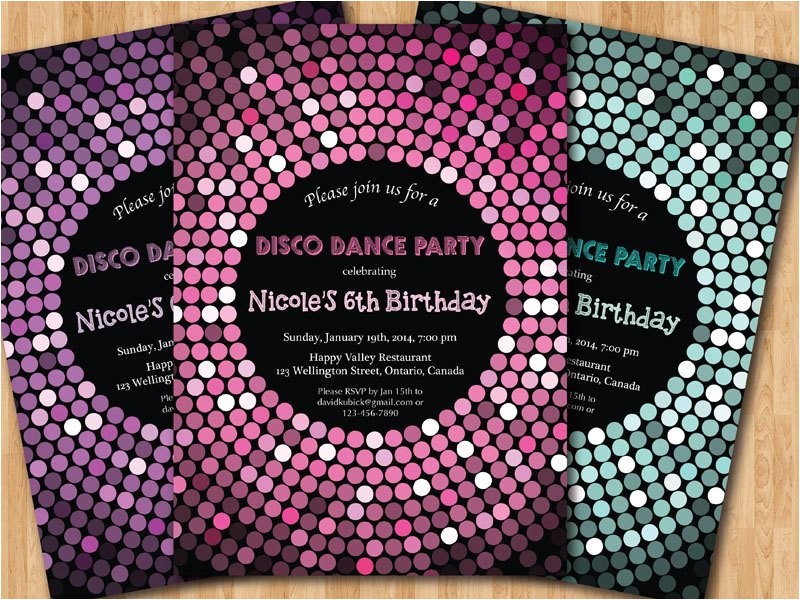 disco dance party birthday invitation