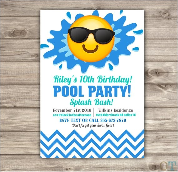 emoji pool party birthday invitations