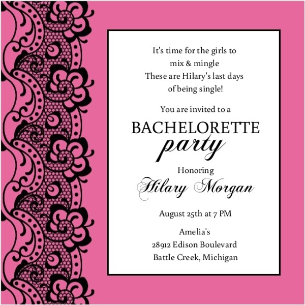 black lace and pink bachelorette party invitation